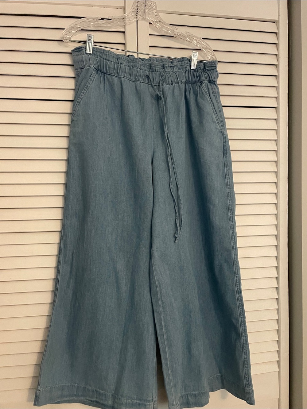 LOFT Light Blue Drawstring Wide-Leg Pants